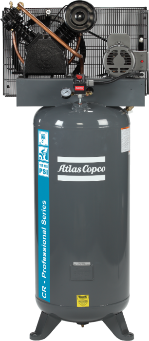 Atlas Copco 5 HP Piston Air Compressors, 15.1 @ 100 PSI, 14.5 @ 175 PSI, Two-Stage, 60 Gallon, Vertical, Single Phase , 230 volts | CR5-OTS-60GV-230V 1PH-PS