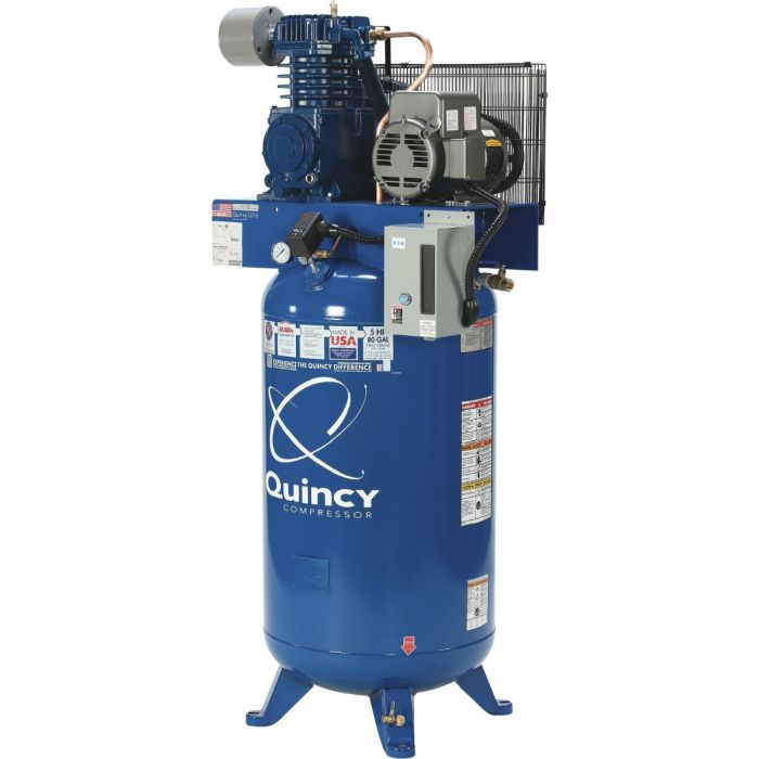 Quincy QT 7.5, 7.5-HP 80 Gallon Two-Stage Air Compressor 22.6 CFM @ 175 PSI, (208 Volt, 3-Phase)  Vertical MAX | 273D80VCB20M